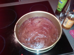 Cake ready for oven.