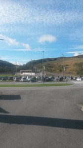The track and field part of the stadium and car park